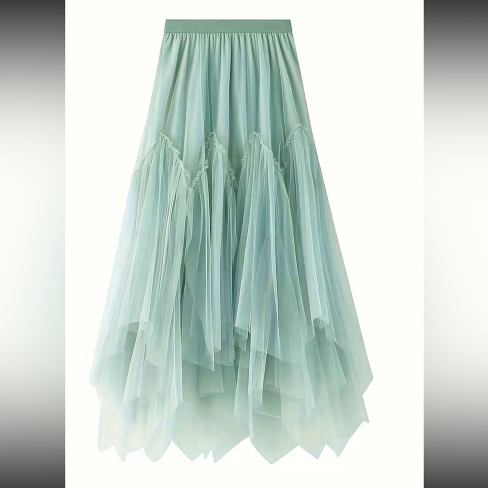 Luxe mesh asymmetrical hem maxi skirt - Picture 6 of 15